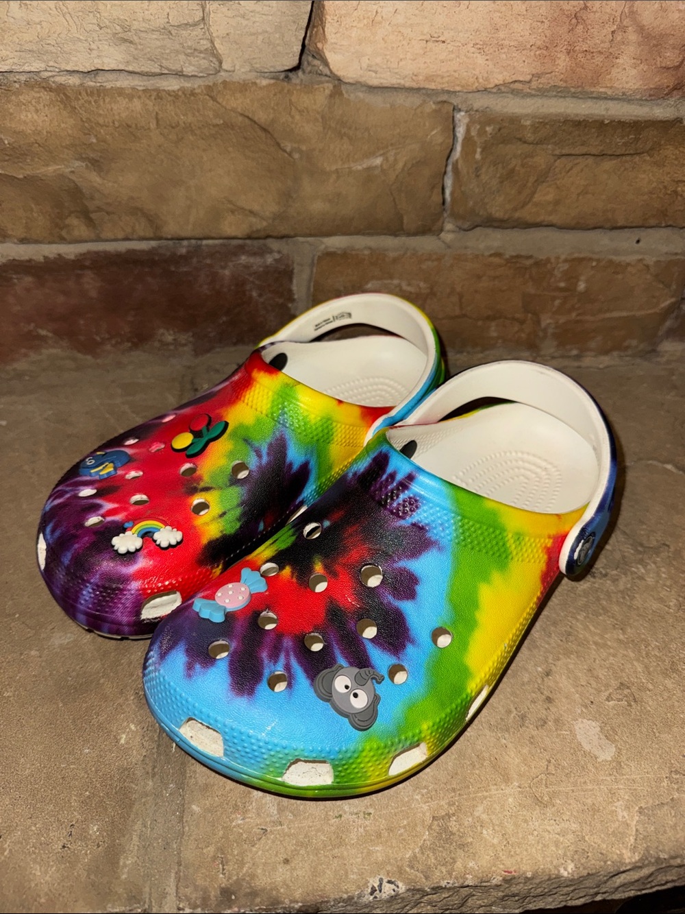 CROCS Kids Tie-Dye Clogs in Rainbow Colors with Charms
